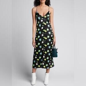 NWT Bernadette Silk Dress Slip Dress Size 2 Black Floral Roses